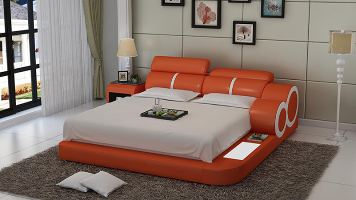 Design Bett XXL Big Betten Leder Polster Hotel 160x200cm Multifunktion Regal USB