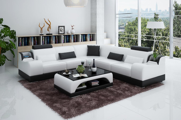 Ecksofa L-Form Wohnlandschaft Designer Sofa Couch Polster Sitz Garnitur Leder
