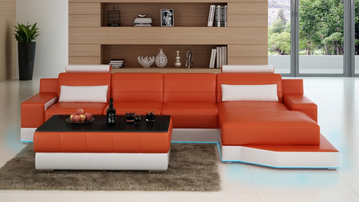 Ledersofa Couch Wohnlandschaft Ecksofa Modern Eck Garnitur Dekor Design