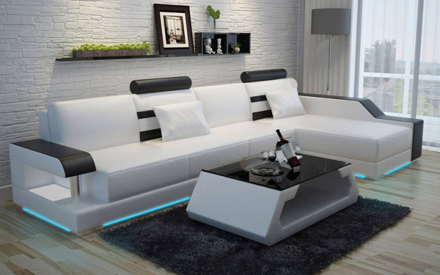Ledersofa Couch Wohnlandschaft Ecksofa Eck Dekor Design Modern Garnitur