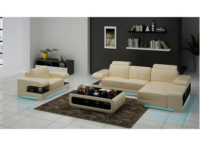 Ledersofa Couch Wohnlandschaft Ecksofa Sessel Garnitur Modern Sofa Neu G8028E