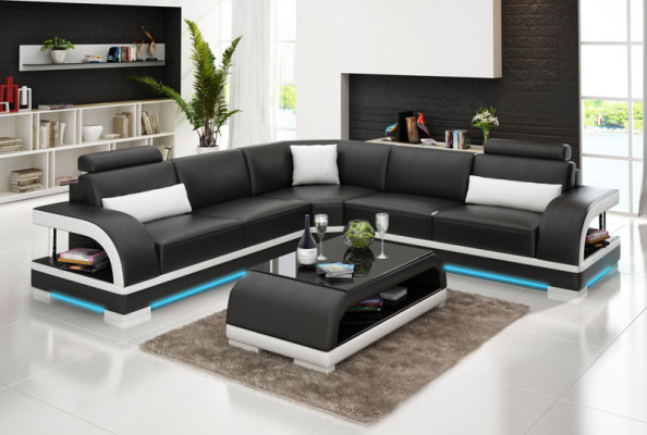 Ledersofa Couch Wohnlandschaft Ecksofa Eck Garnitur Design Modern Sofa G8011B