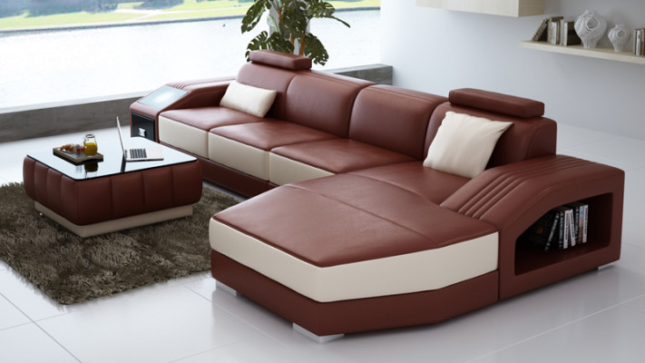Modern Ledersofa Couch Wohnlandschaft Ecksofa Eck Garnitur Design Dekor