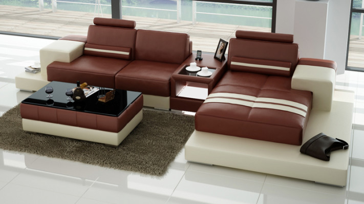 Ledersofa Couch Wohnlandschaft Ecksofa Eck Garnitur Design Modern Sofa L6004D