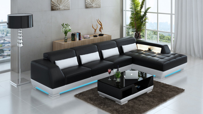 Ledersofa Couch Wohnlandschaft Ecksofa Eck Garnitur Design Modern Sofa G8024C