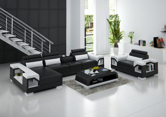 Ledersofa Wohnlandschaft Ecksofa Sessel Couch Garnitur Design Modern Sofa G8010E