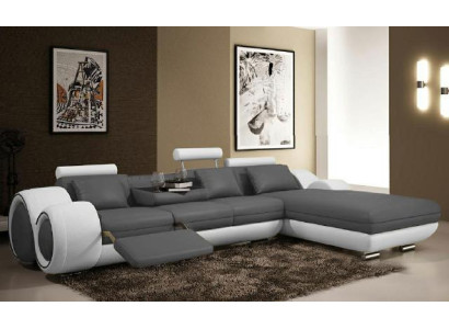 Ecksofa Wohnlandschaft Couch Ledersofa Sofa Polster Garnitur Ecke - Grau-Weiß
