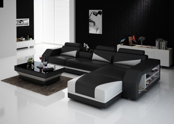 Ledersofa Couch Wohnlandschaft Ecksofa Eck Garnitur Design Modern Sofa G8018B