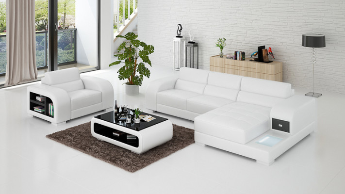 Ledersofa Couch Wohnlandschaft Ecksofa + Sessel Garnitur Design Sofa