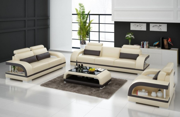 Designer Sofagarnitur Ledersofa Set 3+2+1 Garnitur Sofa Couch Neu Zitadelle Weiß