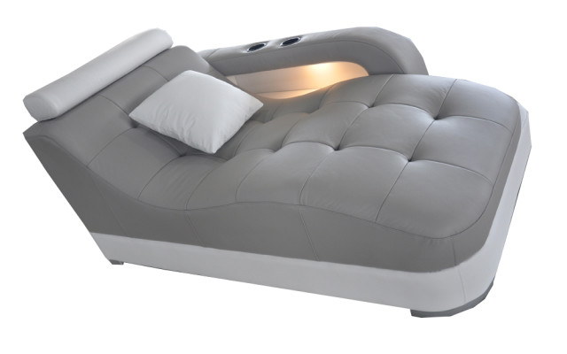Designer Leder Chaiselongues + USB Ottomane Sofa Echtes Leder Relax Chaise