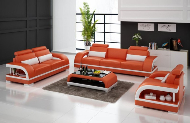 Designer Sofagarnitur Ledersofa Set 3+2+1 Garnitur Sofa Couch Neu Zitadelle Weiß