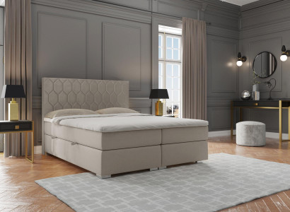 Boxspring Bett Hotel Luxus Betten Polster Funktion Kasten Beige Doppel 180x200