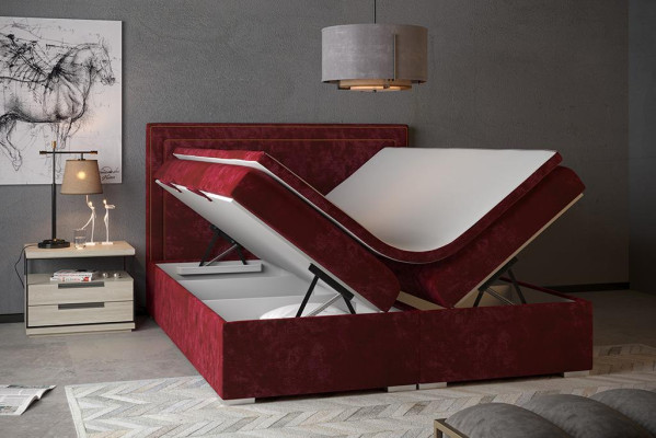 Boxspring Bett Hotel Doppel Design Betten Luxus Polster Kasten Funktion Blau Neu