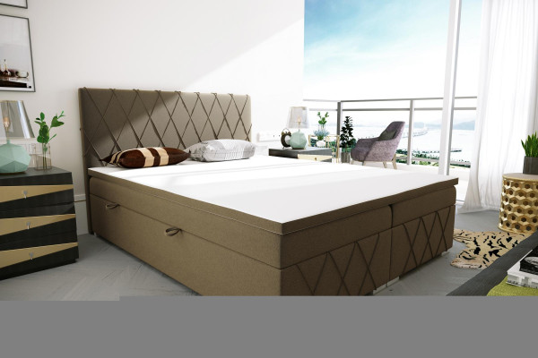 Boxspring Bett Hotel Doppel Samt Luxus Betten Polster Bettkasten Funktion Braun