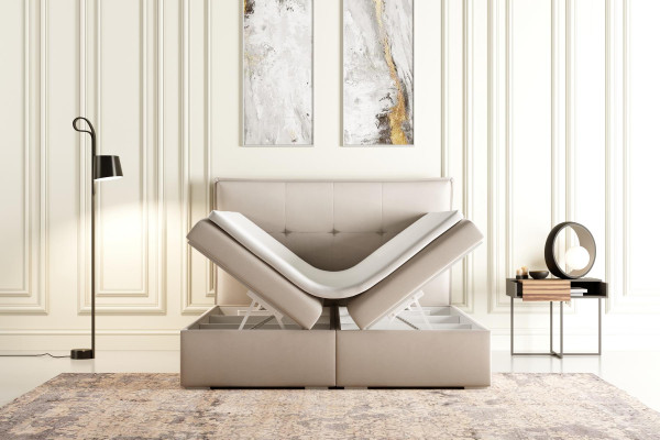 Boxspring Bett Hotel Doppel Textil Grau Luxus Betten Polster Bettkasten Funktion