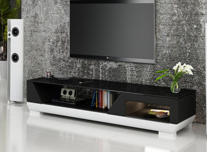 RTV TV Sideboard Leder Glas Tisch Fernseh Schrank Tisch Lowboard Mo.I