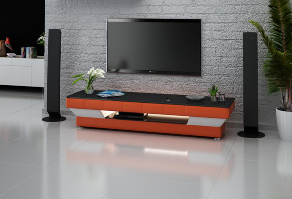 RTV TV Sideboard Leder Dekor Glas Tisch Fernseh Schrank Tisch Designer