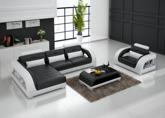 Ledersofa Couch Wohnlandschaft Ecksofa + Sessel Neu Garnitur Design Sofa mit USB