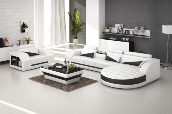 Ledersofa Couch Wohnlandschaft Ecksofa + Sessel Garnitur Design Sofa G8018E