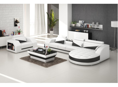 Ledersofa Couch Wohnlandschaft Ecksofa + Sessel Garnitur Design Sofa G8018E