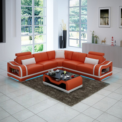 Ledersofa Couch Wohnlandschaft Ecksofa Eck Garnitur Design Modern Sofa mit USB