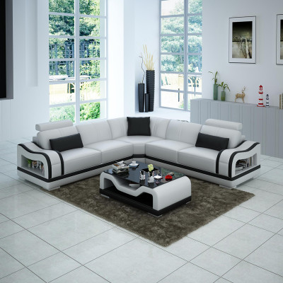 Ledersofa Couch Wohnlandschaft Ecksofa Eck Garnitur Design Modern Sofa mit USB