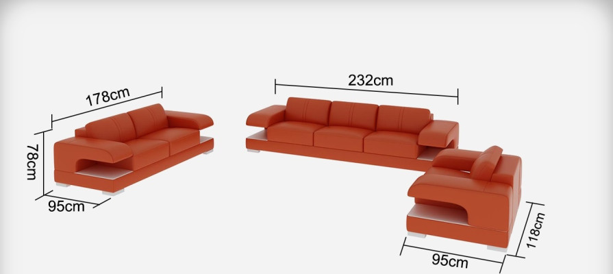 Ledersofa Couch Wohnlandschaft Garnitur Design Modern Sofagarnitur 3+2+1 G8028D
