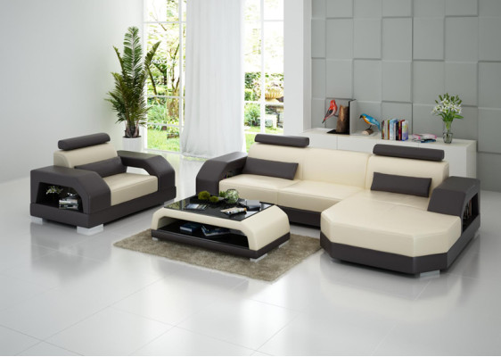 Ledersofa Couch Wohnlandschaft Ecksofa + Sessel Garnitur Design Modern LED USB