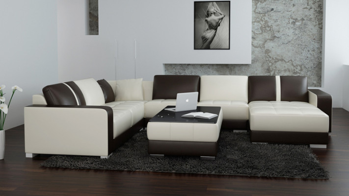 Ledersofa Couch Wohnlandschaft Ecksofa Eck Garnitur Design Modern Sofa mit USB