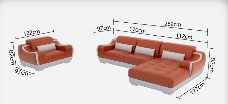 Ledersofa Couch Wohnlandschaft Ecksofa + Sessel Neu Garnitur Modern Sofa G8025E
