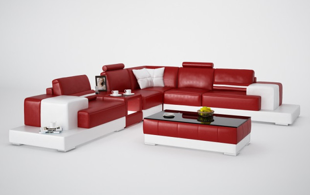 Ledersofa Couch Wohnlandschaft Ecksofa Eck Garnitur Design Modern Sofa mit USB Neu