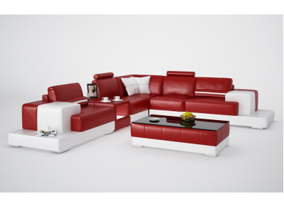 Ledersofa Couch Wohnlandschaft Ecksofa Eck Garnitur Design Modern Sofa mit USB Neu