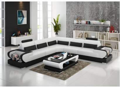 Ledersofa Couch Wohnlandschaft Eck Garnitur Design Modern Sofa mit USB Ecksofa