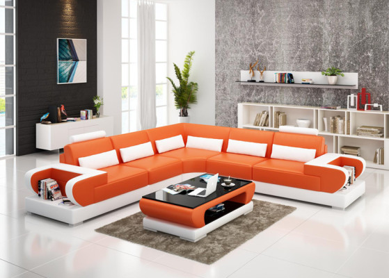 Ledersofa Couch Wohnlandschaft Eck Garnitur Design Modern Sofa mit USB Ecksofa