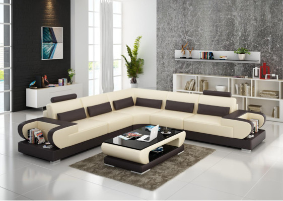 Ledersofa Couch Wohnlandschaft Eck Garnitur Design Modern Sofa mit USB Ecksofa