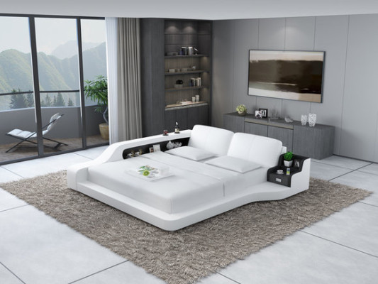 Doppel Luxus Design Leder Bett Polster Betten mit USB Hotel Multifunktion