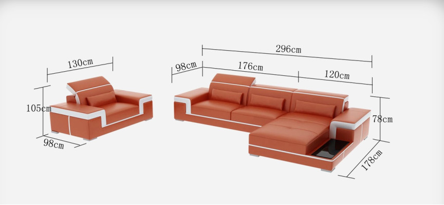 Ledersofa Couch Wohnlandschaft Ecksofa + Sessel Eck Garnitur Dekor Design