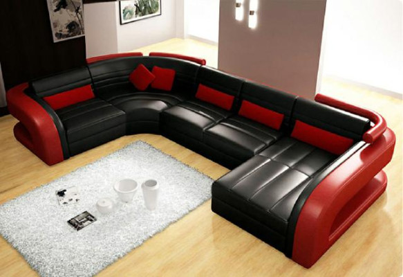 Ledersofa USB Wohnlandschaft Garnitue Polsterecke Eckcouch Sofa U Form Bergamo