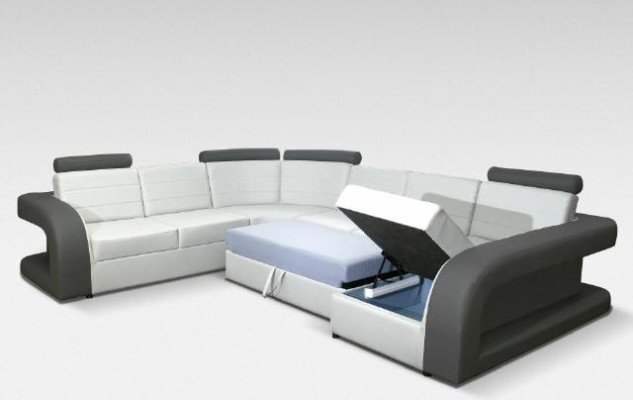 Ledersofa USB Wohnlandschaft Garnitue Polsterecke Eckcouch Sofa U Form Bergamo