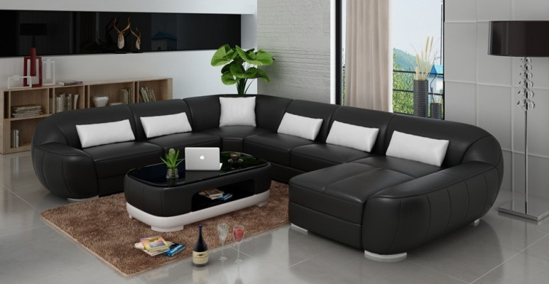 Modernes Ledersofa+ USB,Ecksofa Wohnlandschaft Sitz Polster Couch Garnitur Neu