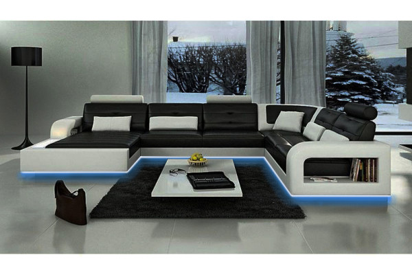 Ecksofa mit USB Polster Sofa Wohnlandschaft Sitz Eck Garnitur Leder Textil H2209