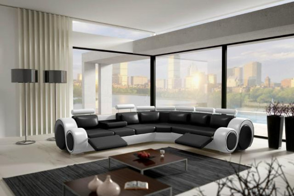 LEDER SOFA ECKCOUCH DESIGN SOFA LEDERCOUCH ECKSOFA WOHNLANDSCHAFT SCHWARZ WEIß