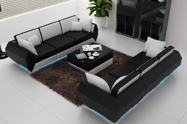Ledersofa Couch Sofagarnitur 3+3 Sitzer Garnitur Design Modern Sofa Set USB Neu