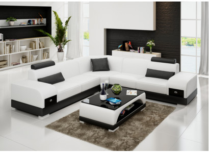 Ledersofa Couch Wohnlandschaft Ecksofa Eck Garnitur Design Modern Sofa USB Neu
