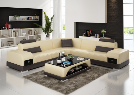Ledersofa Couch Wohnlandschaft Ecksofa Eck Garnitur Design Modern Sofa USB Neu