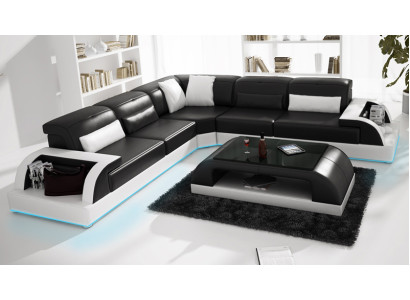 Ledersofa Couch Wohnlandschaft Ecksofa Eck Garnitur Design Modern Sofa USB Weiß