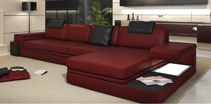 Rote Design Wohnzimmer Couch Stoff Sofa Polster Eck Textil Garnitur LED + USB