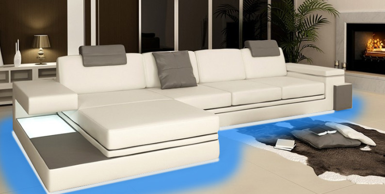 Rote Design Wohnzimmer Couch Stoff Sofa Polster Eck Textil Garnitur LED + USB