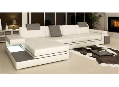 Ecksofa mit USB Couch Sofa Wohnlandschaft Sitz Eck Garnitur Leder Textil PHM88